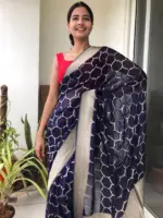 Navyblue Organza Saree highlighted with Mughal Inspired Zari Weaves
