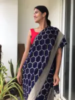 Navyblue Organza Saree highlighted with Mughal Inspired Zari Weaves - Image 3