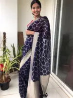 Navyblue Organza Saree highlighted with Mughal Inspired Zari Weaves - Image 5