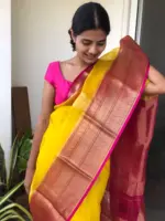 Yellow Organza Silk Saree highlighted with Kanchi Zari Border