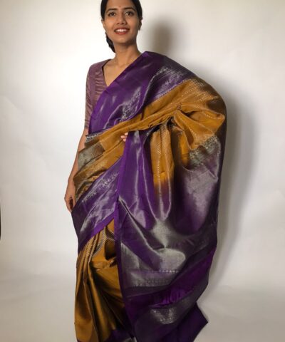 Mustard Kanjivaram Silk Saree with Silver Zari Weaves