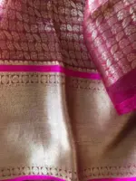 Blue Organza Silk Saree highlighted in Chequered Design with Kanchi Silk Zari Border - Image 5