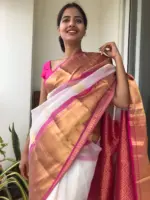 White Organza Silk Saree highlighted with Kanchi Zari Border