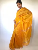 Sunset Yellow Mangalagiri Silk Saree with Silver Zari Weaves - Image 4