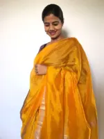 Sunset Yellow Mangalagiri Silk Saree with Silver Zari Weaves