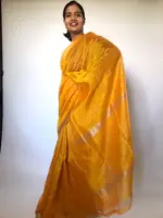Sunset Yellow Mangalagiri Silk Saree with Silver Zari Weaves - Image 5