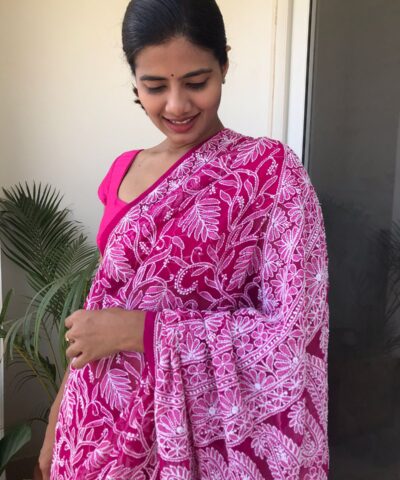 Hot Pink Georgette with Handwoven Chikankari