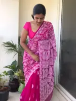 Hot Pink Georgette with Handwoven Chikankari - Image 3