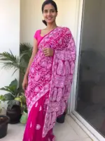 Hot Pink Georgette with Handwoven Chikankari - Image 2