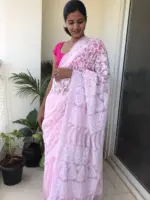 Baby Pink Georgette with Handwoven Chikankari - Image 2