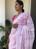 Baby Pink Georgette with Handwoven Chikankari