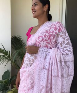 Baby Pink Georgette with Handwoven Chikankari
