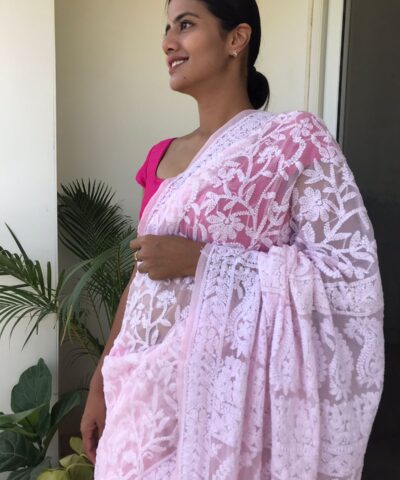 Baby Pink Georgette with Handwoven Chikankari