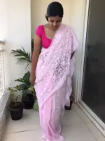 Baby Pink Georgette with Handwoven Chikankari - Image 4