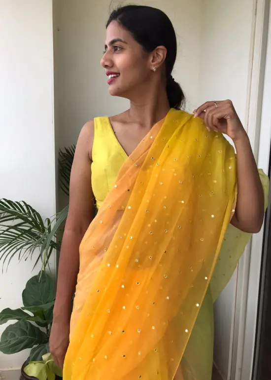 Ombre Yellow Chiffon Saree highlighted with Mirror Work