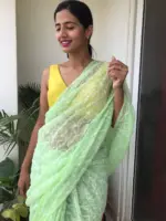 Pista Green Georgette with Handwoven Tepchi Embroidery