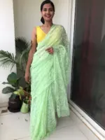 Pista Green Georgette with Handwoven Tepchi Embroidery - Image 2