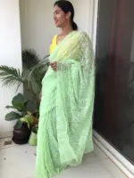 Pista Green Georgette with Handwoven Tepchi Embroidery - Image 4