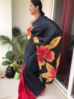 Black Handpainted Pure Silk Saree - Image 5