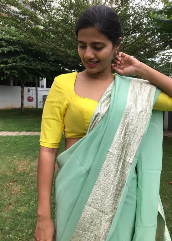 Mint Chiffon Silk Saree adorned with Antique Zari Weaves