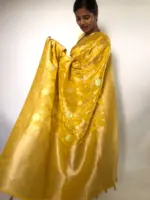 Golden Yellow Tissue Georgette Saree highlighted with Jaquard Gold Zari Weaves - Image 6