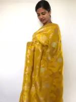 Golden Yellow Tissue Georgette Saree highlighted with Jaquard Gold Zari Weaves - Image 3
