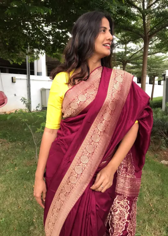 Burgundy Dola Silk Saree with Antique Zari Weaves
