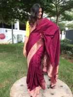 Burgundy Dola Silk Saree with Antique Zari Weaves - Image 4