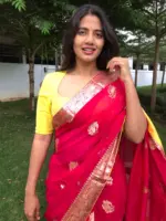 Fuschia Pink Organza Silk Saree with Antique Zari Weaves highlighted with contrast piping