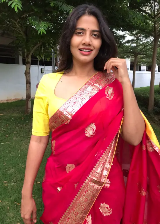 Fuschia Pink Organza Silk Saree with Antique Zari Weaves highlighted with contrast piping