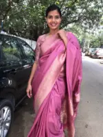Onion Pink Dola Silk Saree with Antique Zari Weaves