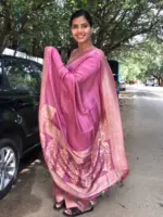 Onion Pink Dola Silk Saree with Antique Zari Weaves - Image 5