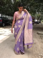 Lilac Banarasi Georgette Silk Saree highlighted with Meenakari Work - Image 4