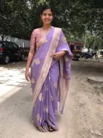 Lilac Banarasi Georgette Silk Saree highlighted with Meenakari Work - Image 3