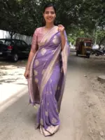 Lilac Banarasi Georgette Silk Saree highlighted with Meenakari Work - Image 2