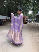 Lilac Banarasi Georgette Silk Saree highlighted with Meenakari Work - Image 5