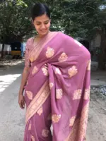 Mauve Banarasi Georgette Silk Saree highlighted with Meenakari Work