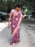 Mauve Banarasi Georgette Silk Saree highlighted with Meenakari Work - Image 3