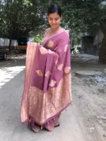 Mauve Banarasi Georgette Silk Saree highlighted with Meenakari Work - Image 5