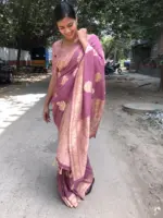 Mauve Banarasi Georgette Silk Saree highlighted with Meenakari Work - Image 2
