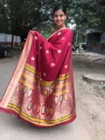 Maroon Crepe Silk Saree with Meenakari Designer Pallu - Image 3