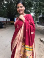 Maroon Crepe Silk Saree with Meenakari Designer Pallu - Image 4