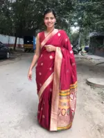 Maroon Crepe Silk Saree with Meenakari Designer Pallu - Image 2