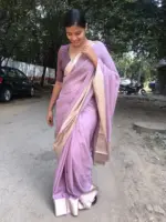 Lilac Chiffon Silk Saree adorned with Antique Zari Weaves - Image 2