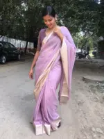 Lilac Chiffon Silk Saree adorned with Antique Zari Weaves - Image 5
