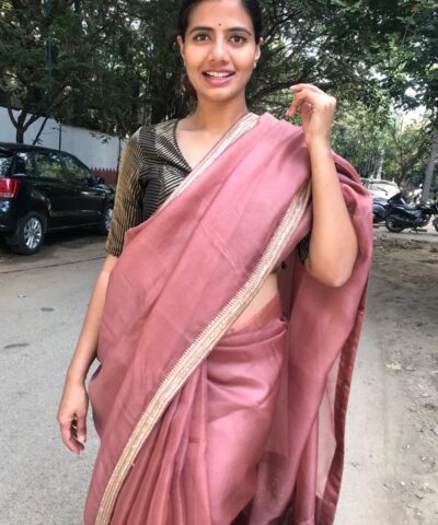 Mauve Handwoven Hand Embroidered Organza Silk Saree