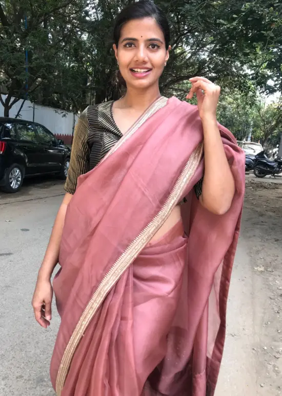 Mauve Handwoven Hand Embroidered Organza Silk Saree