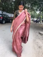 Mauve Handwoven Hand Embroidered Organza Silk Saree - Image 6