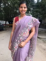 Lavender Pure Handwoven Organza Silk Saree Beautifully hand embroidered with Florals, pearls and beads