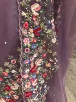 Lavender Pure Handwoven Organza Silk Saree Beautifully hand embroidered with Florals, pearls and beads - Image 8